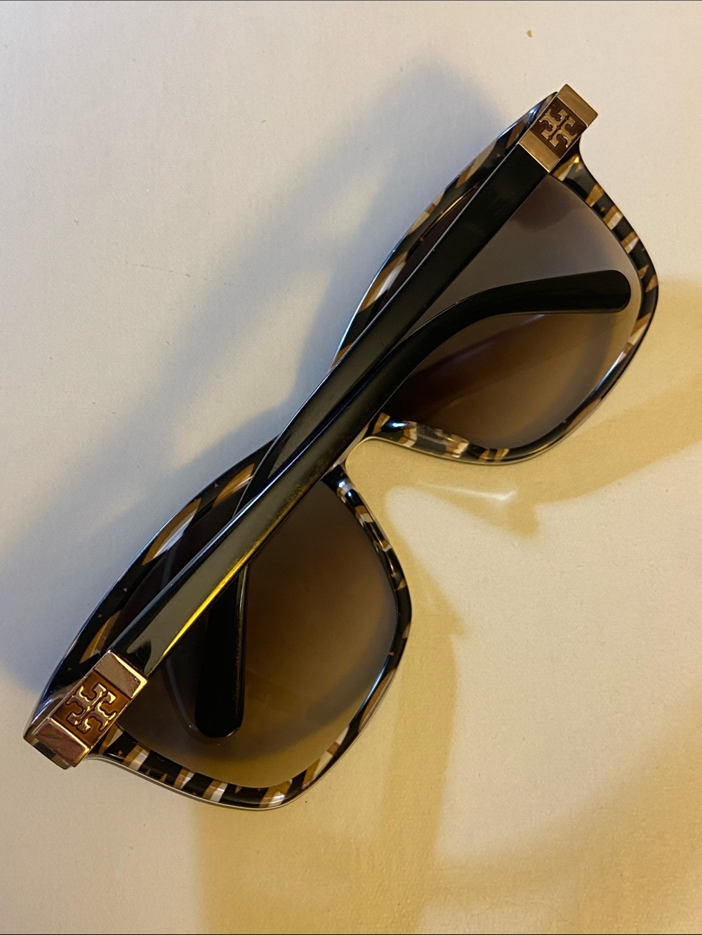 Tory Burch Sunglasses TY7031 910/13 Black/White/Tan 57-13-130 Gold Logo
